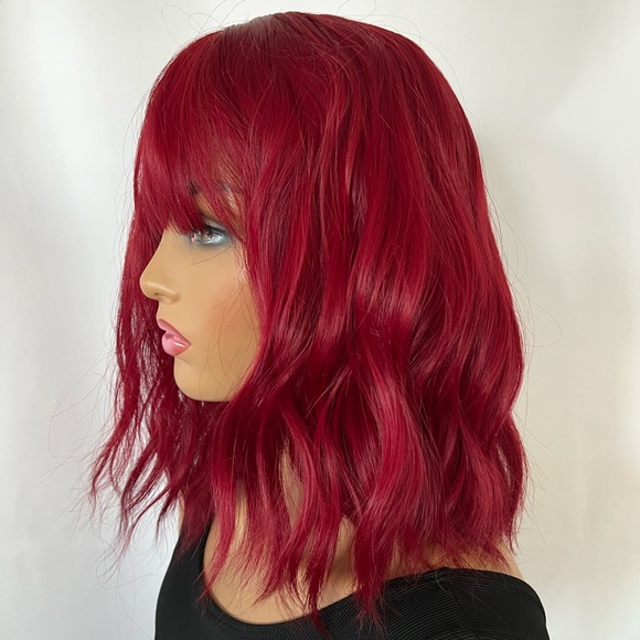 Very Pretty “Put On & Go” Synthetic Cherry Wine Color Wig with Bangs - DailyWea… - Picture 6 of 7
